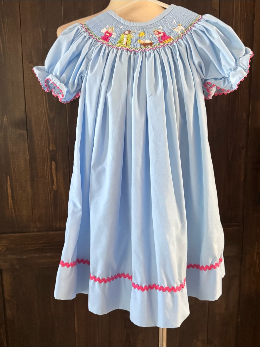 Girls Christmas Nativity Scene Smocked Dress 18 Months - Picture 3 of 5